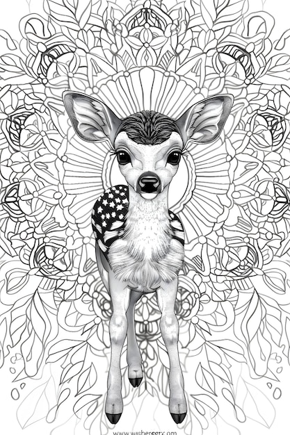 a deer is standing in front of a design that says deer