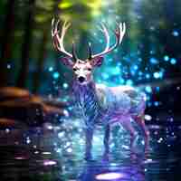 Photo a deer is standing in a puddle of water with the words quot deer quot on it