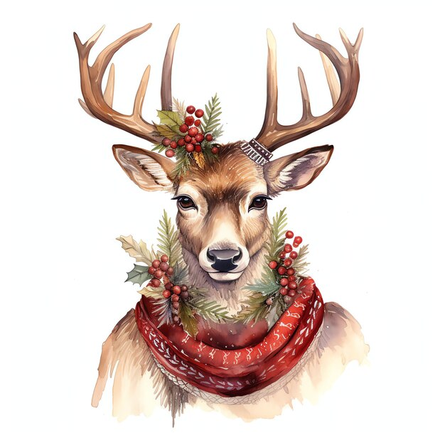 Deer kerstfeest fantasie waterverf