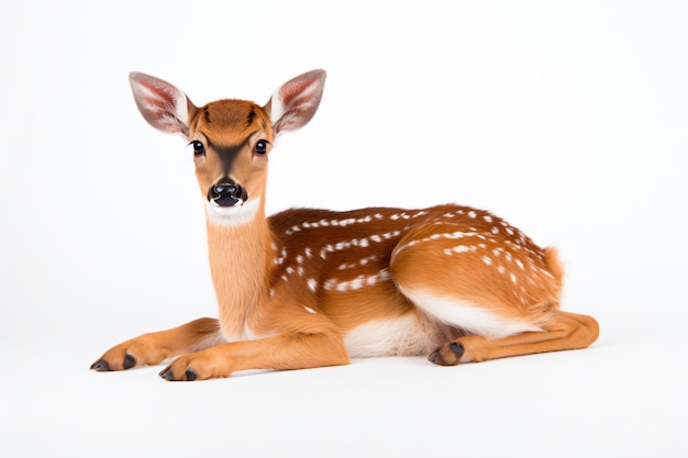 a deer laying down on a white surface