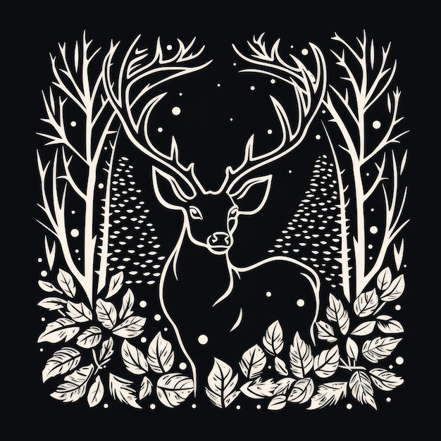 鹿のロゴは黒と白でAIが生成した画像です