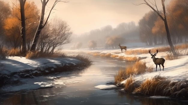 Photo deer in misty winter landscapegenerative ai
