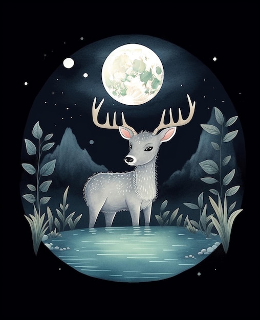 A deer in the moonlight