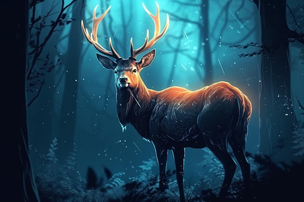 Deer mysterious forest Fog horror Generate Ai