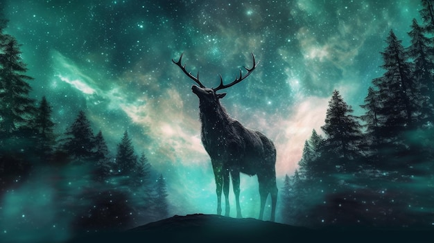 A deer in the night sky