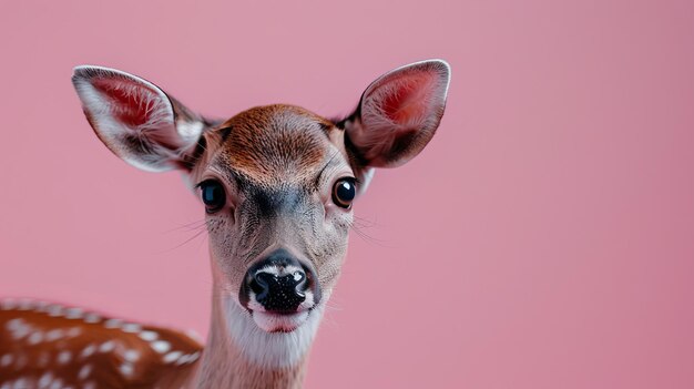 A deer on a pastel pink background