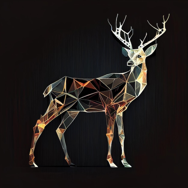 Deer polygonal drawing on a black background Generative AI