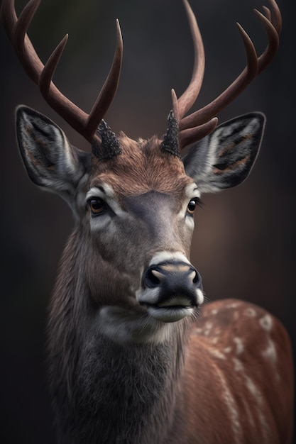 Deer portrait on dark background AI Generative