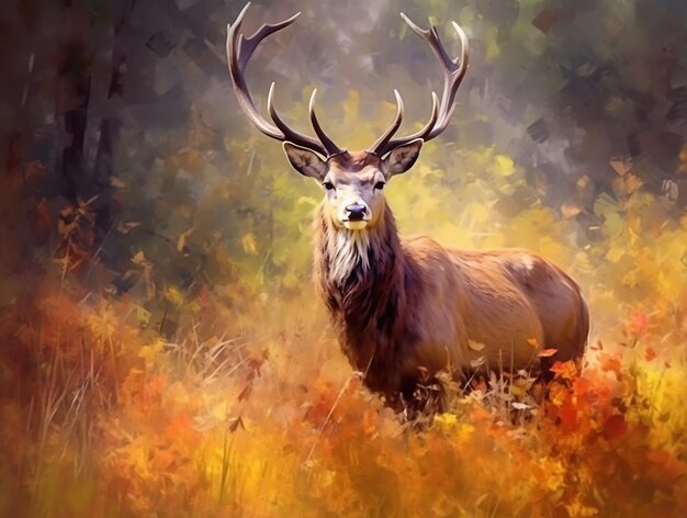 Deer Portrait on Oil Painting Style AI Generated
