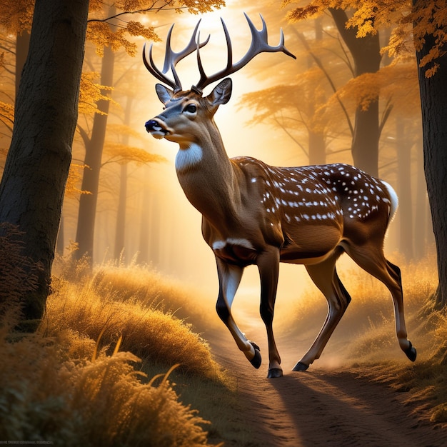 Deer running on background track desert nature wildlife and snow