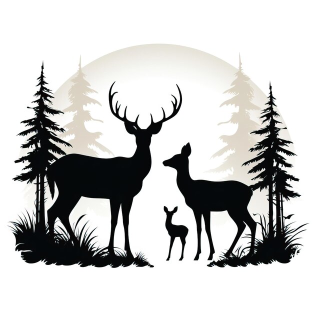 Photo deer side view silhouette vector illustration monochrome