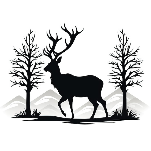 Foto silhouette di cervo vista laterale illustrazione vettoriale monocromatica