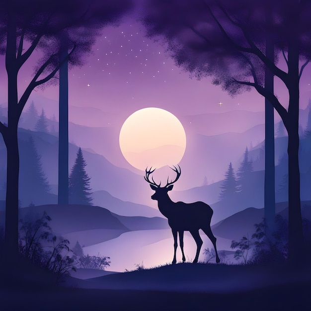 Photo deer silhouette in a dark background