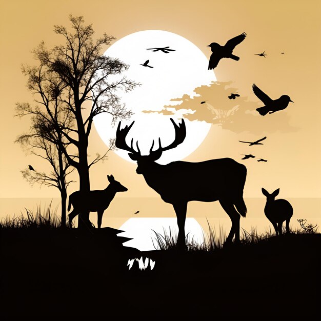 Deer silhouette and planet Earth Generative ai images