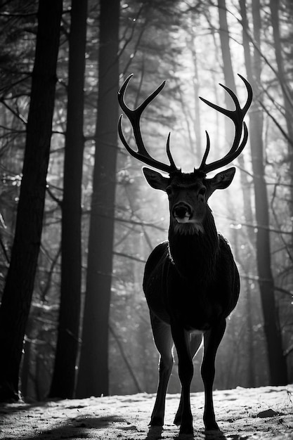 Photo deer in silhouette wall art in the style of philippe halsman mysterious beauty