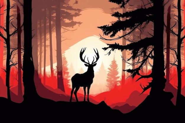 Deer silhouettes at sunset Wild animal in natural landscape Generative AI