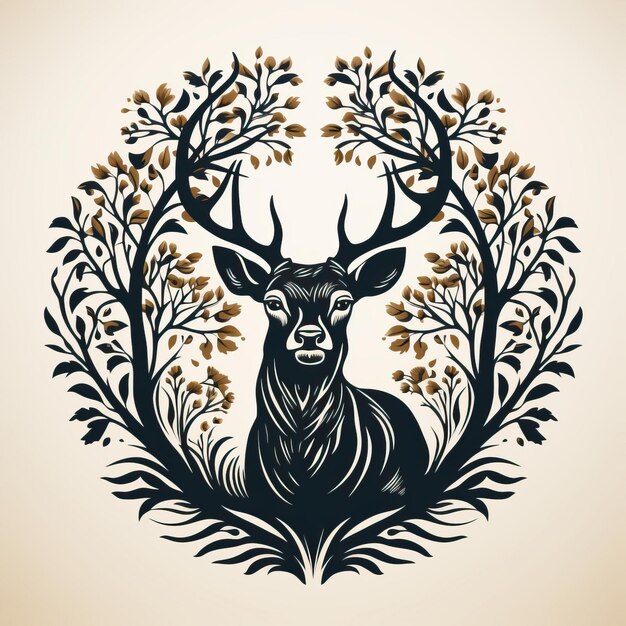 Photo deer simple logo linocut graphic design