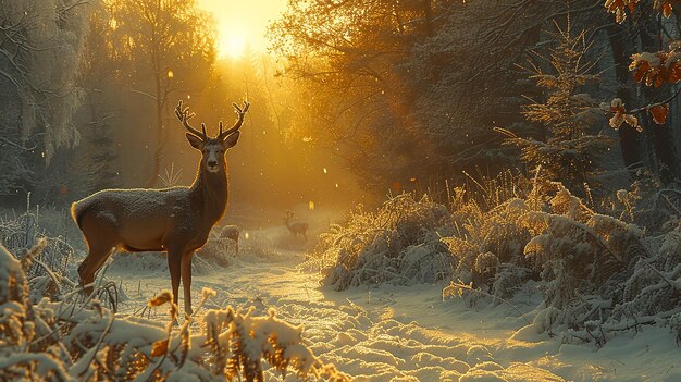 Photo deer in the snow by person