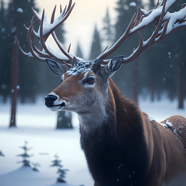 雪の中の鹿
