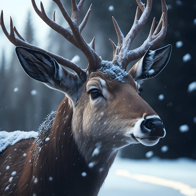 雪の中の鹿