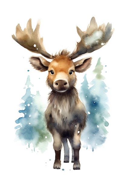 Deer Stag aquarel clipart schattig geïsoleerd op een witte achtergrond met generatieve AI-technologie