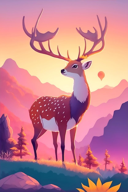 Deer stag in a moody dramatic mountain sunset landscape