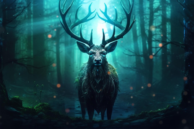 deer standing in the middle of a forest