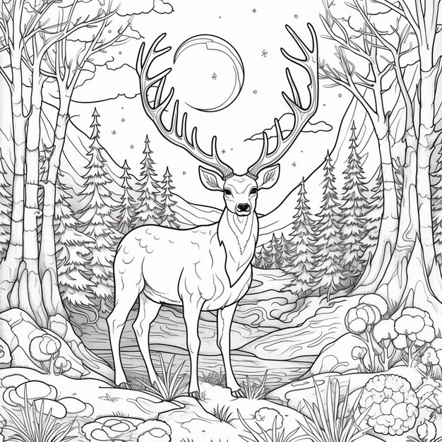 a deer standing in the woods with a full moon in the background generativ ai