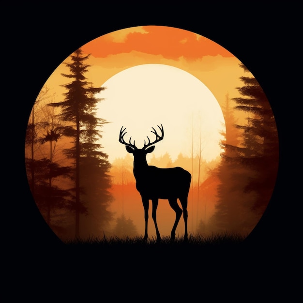 A deer stands in front of a sunset.