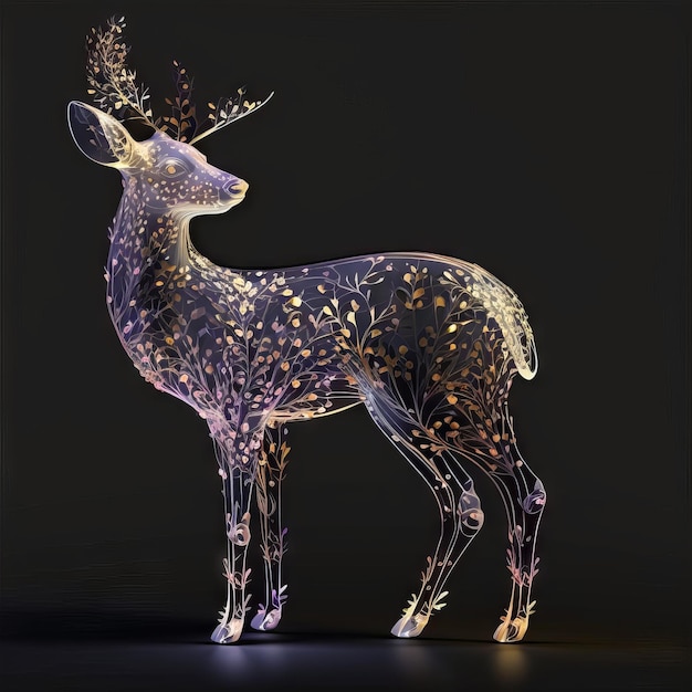 Photo deer in the style of a polygonal image on a black background generative ai