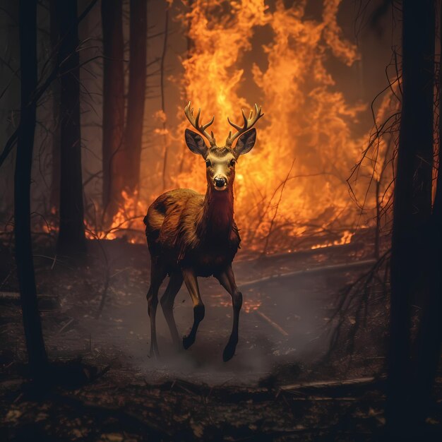 Foto il cervo soffre di incendi boschivi generativa ai