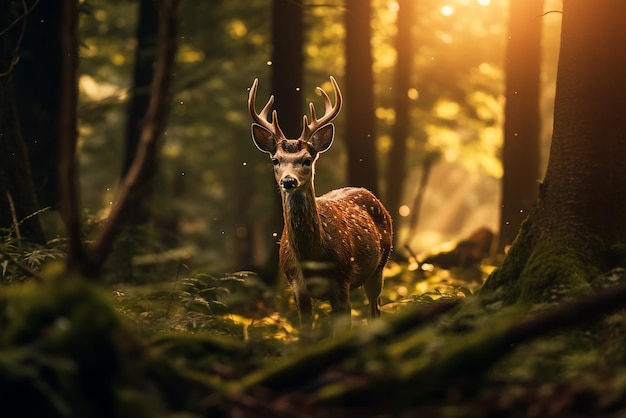 A deer walking through the woods