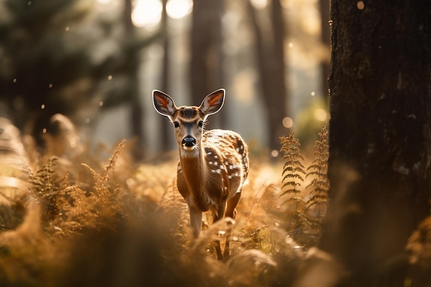 A deer walking through the woods