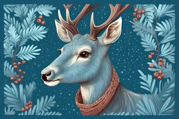 Deer wearing a scarf in the forest Generative AI