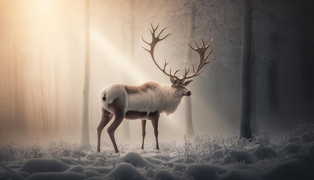 A deer in a winter fieldGenerative AI