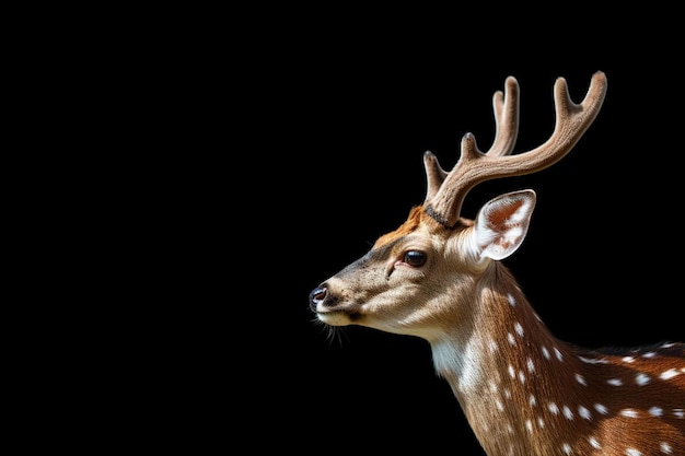 a deer with antlers and a black background