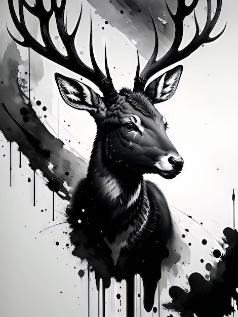 A deer with antlers and a black and white face