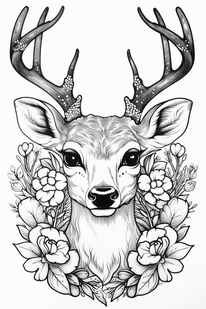 a deer with antlers and flowers in its antlers head generative ai