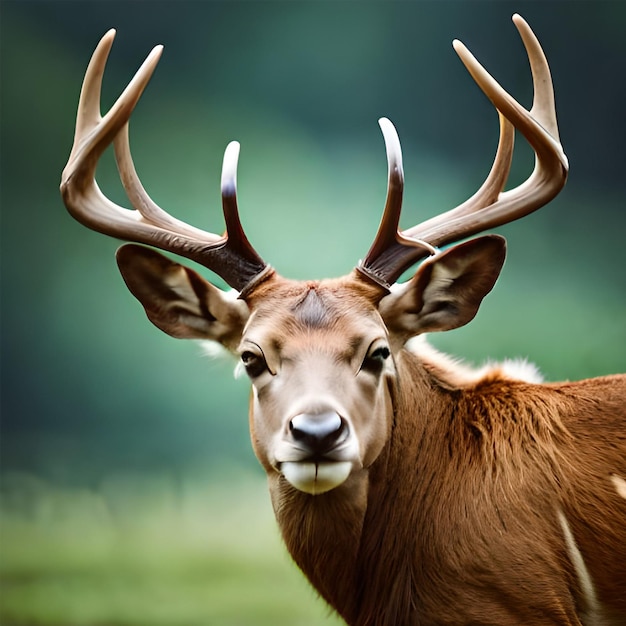 A deer with antlers and a green background