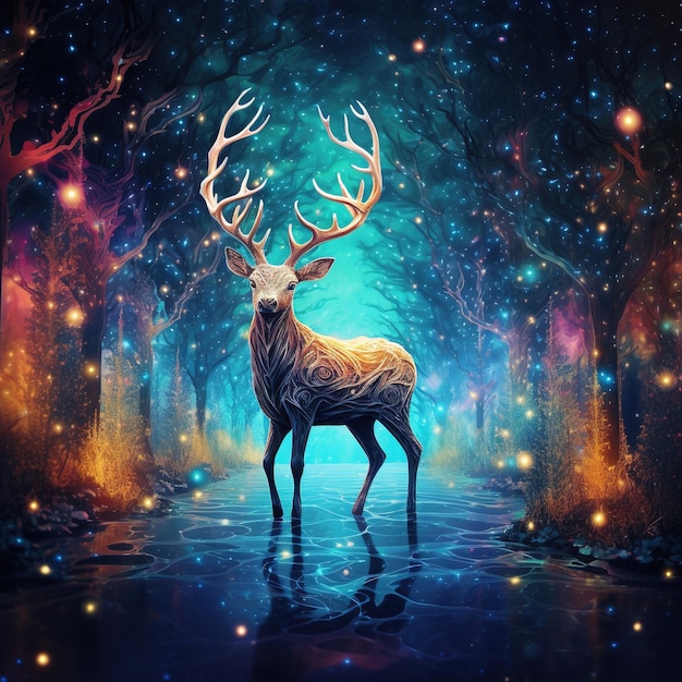 a deer with antlers is standing in the woods