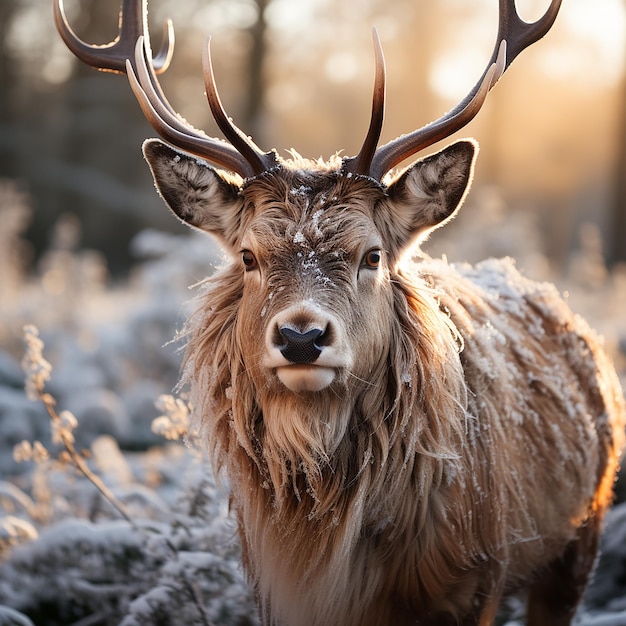 a deer with antlers in the snow