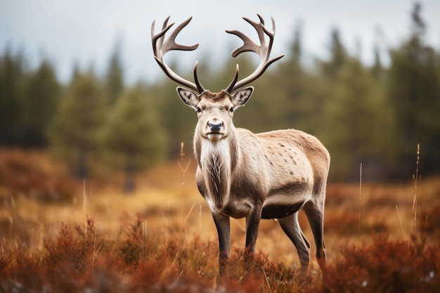 a deer with antlers standing in a field