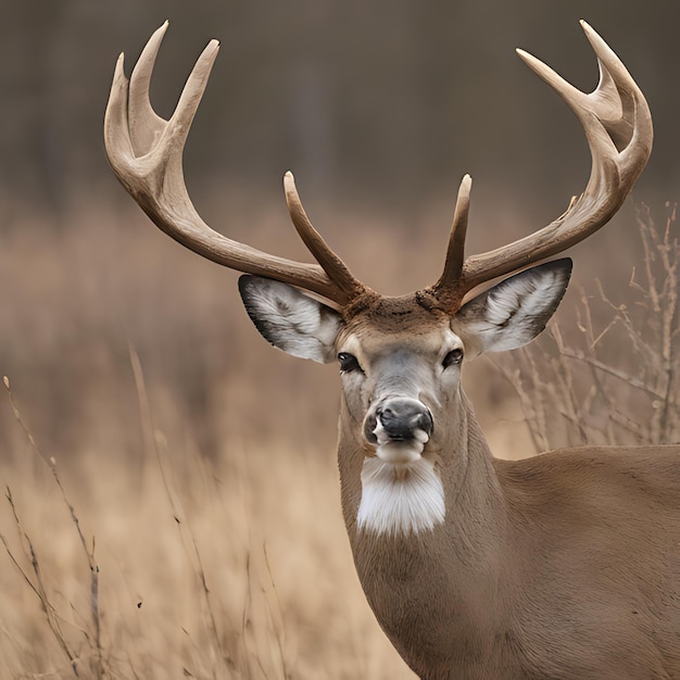 a deer with antlers stands in a field