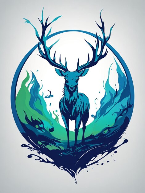 Deer with big antlers in the forest Watercolor illustration Tshirt design