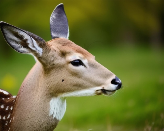 a deer with a black nose and a white chest.