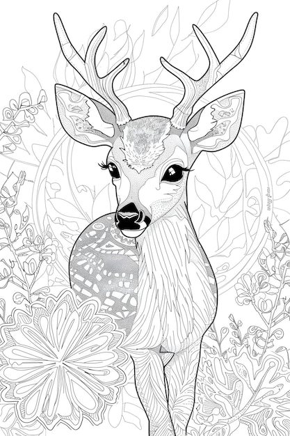 a deer with a black and white pattern on it and a black and white background