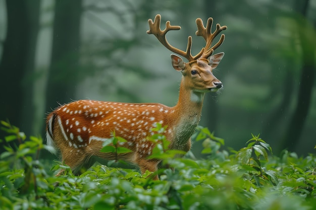 Photo a deer with a brown head and a black nose is standing in the forest