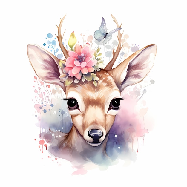 a deer with a flower on its head