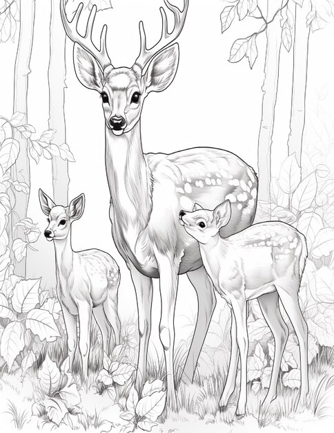 Photo deer with flowers coloring pages