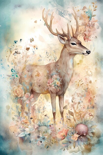 a deer with flowers and a quote by person.